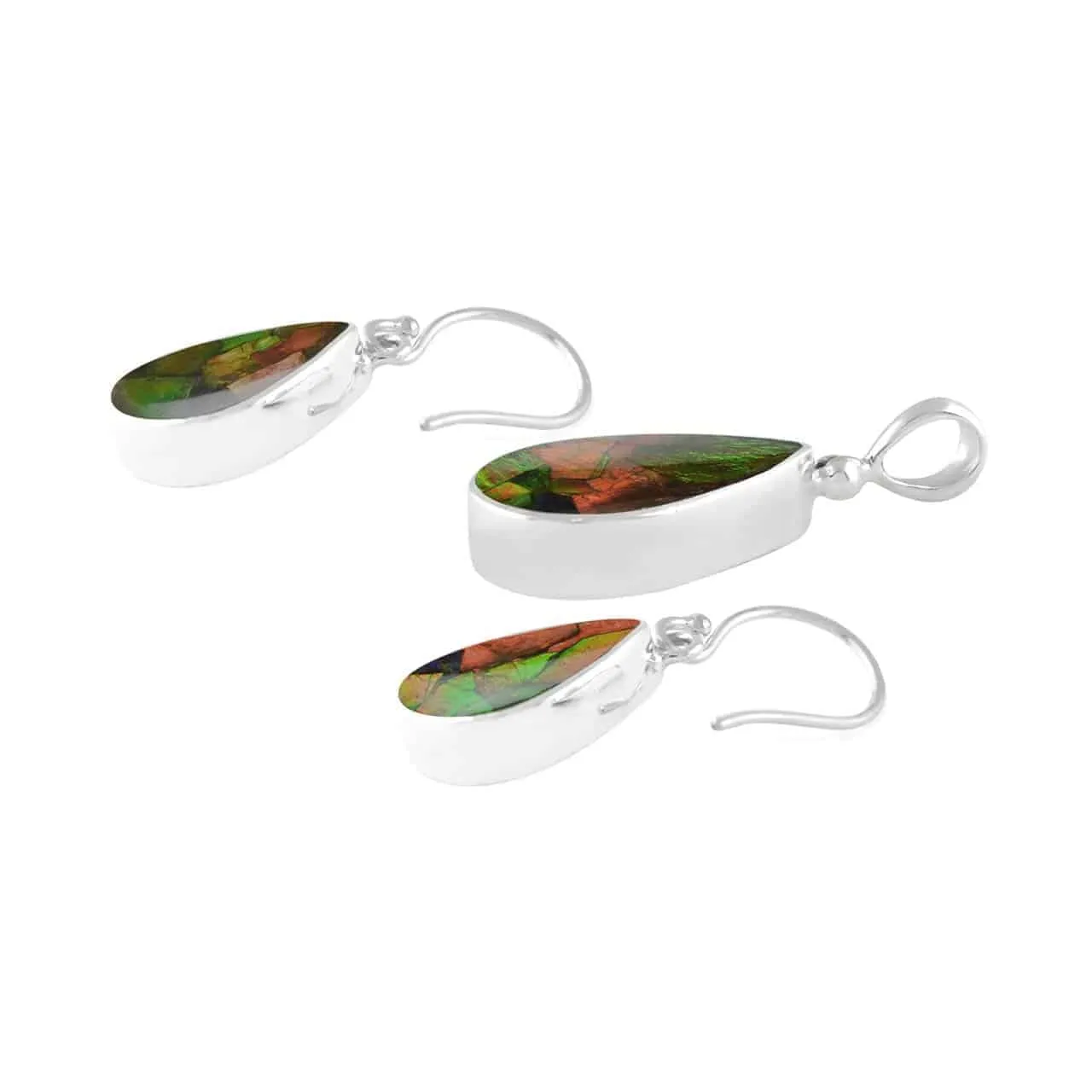 Starborn Ammolite Sterling Silver Pendant and Earring Set - Pear Shape Design