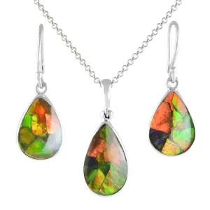 Starborn Ammolite Sterling Silver Pendant and Earring Set - Pear Shape Design