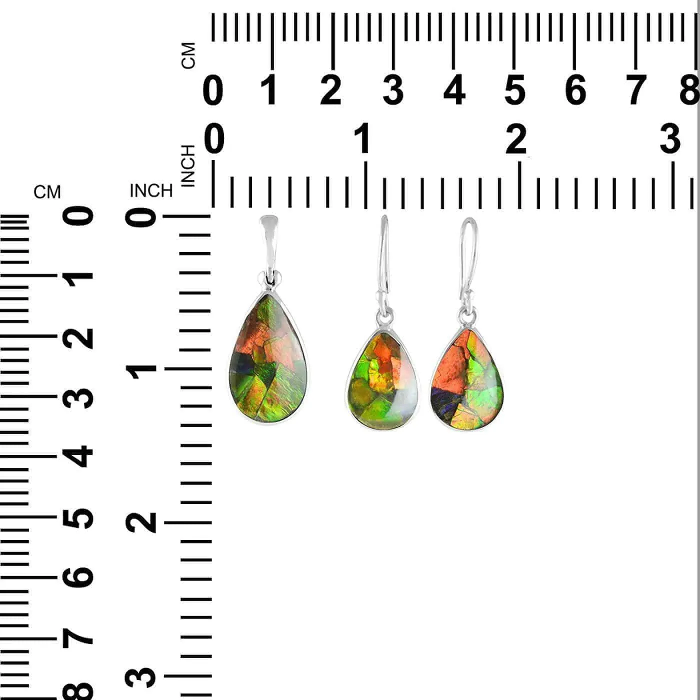 Starborn Ammolite Sterling Silver Pendant and Earring Set - Pear Shape Design