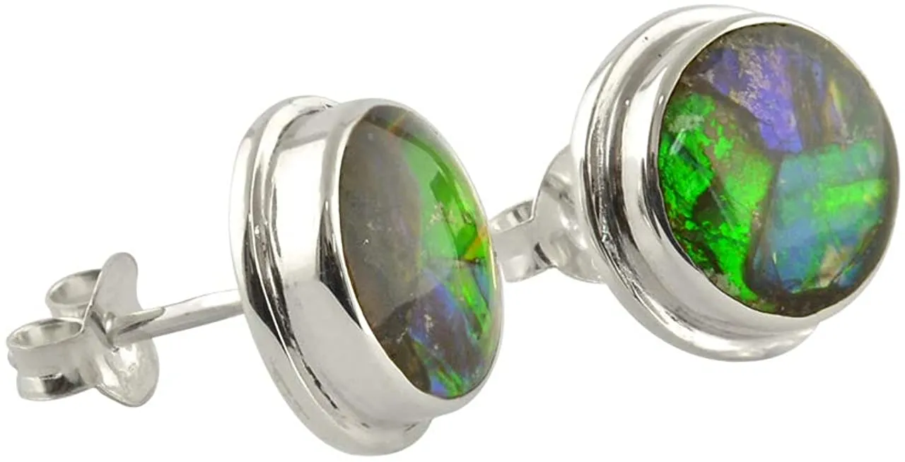 Starborn Ammolite Stud Earrings 9 mm Sterling Silver Setting