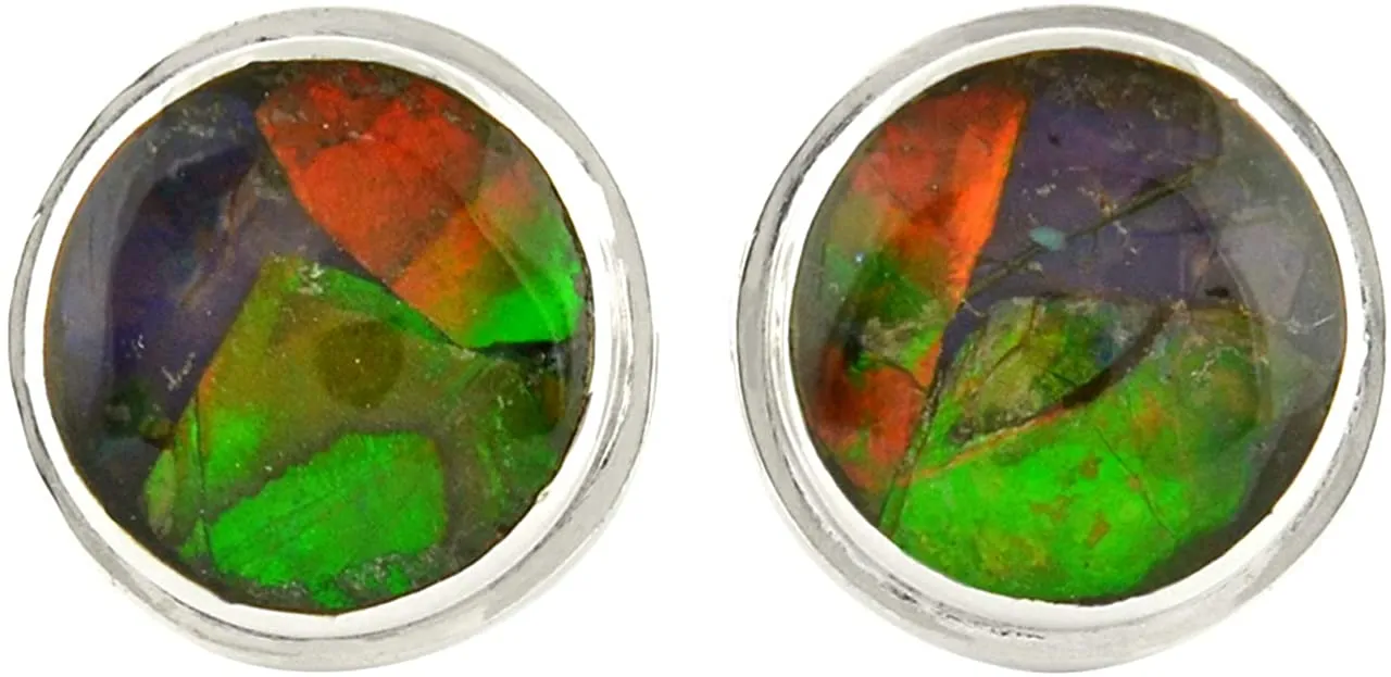 Starborn Ammolite Stud Earrings 9 mm Sterling Silver Setting