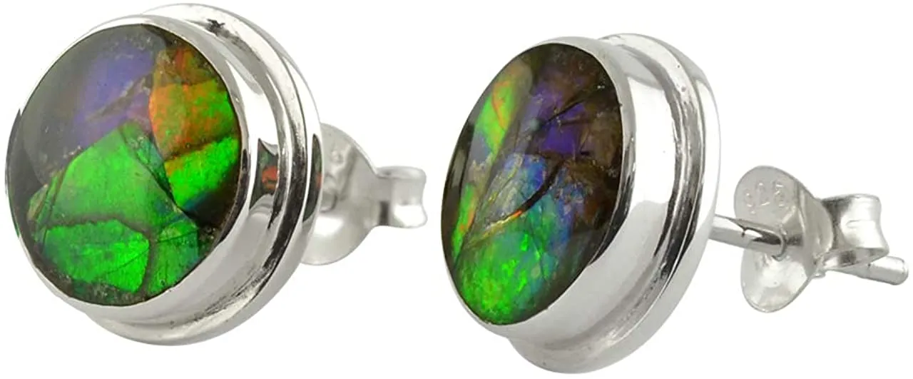 Starborn Ammolite Stud Earrings 9 mm Sterling Silver Setting