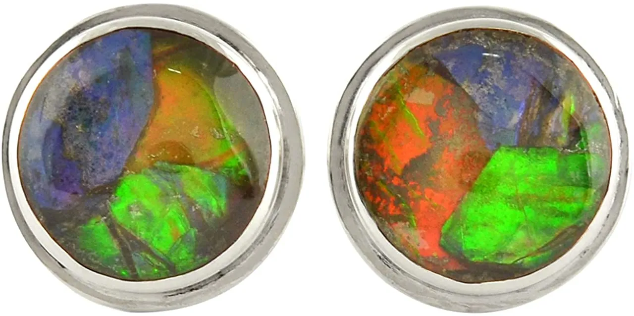 Starborn Ammolite Stud Earrings 9 mm Sterling Silver Setting