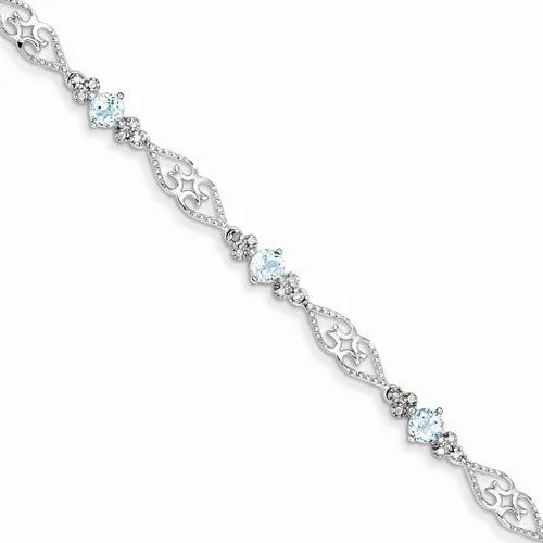 Sterling Silver Diamond Aquamarine Bracelet