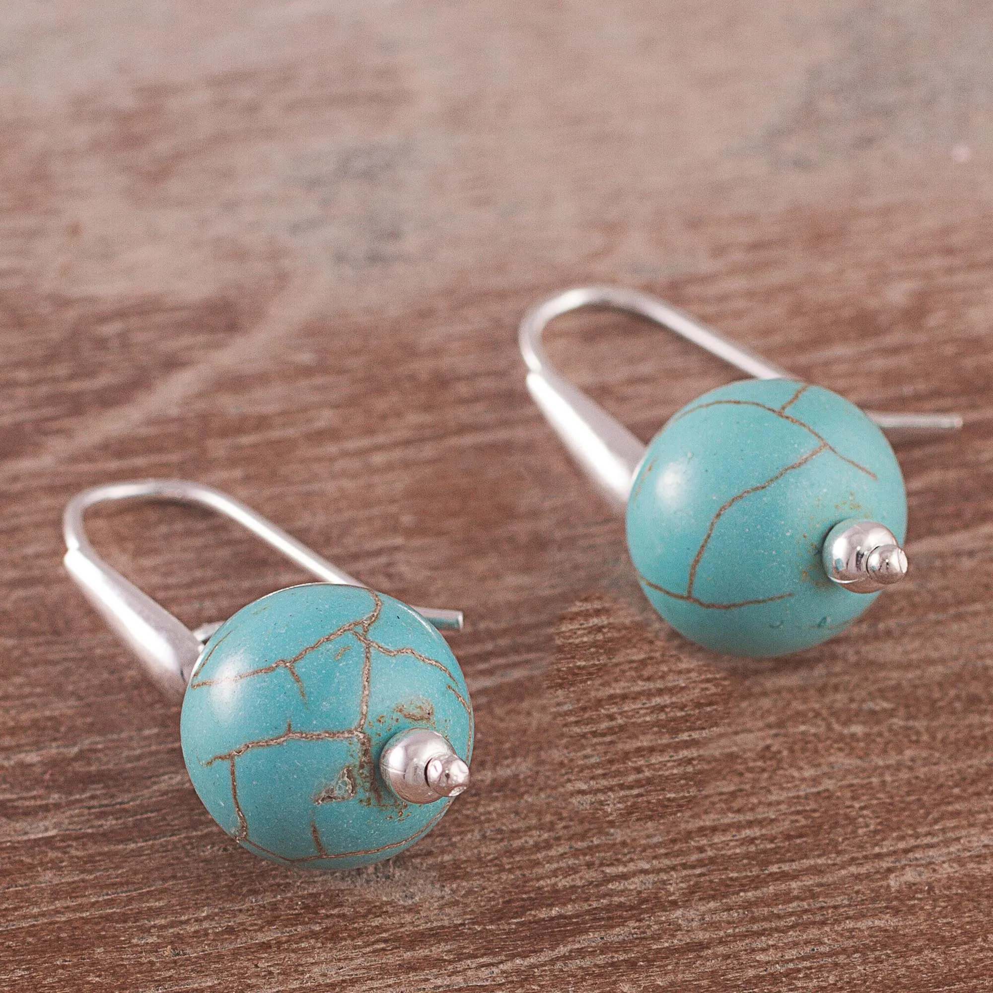 Sterling Silver Recon. Turquoise Dangle Earrings from Peru - Turquoise Mystic | NOVICA