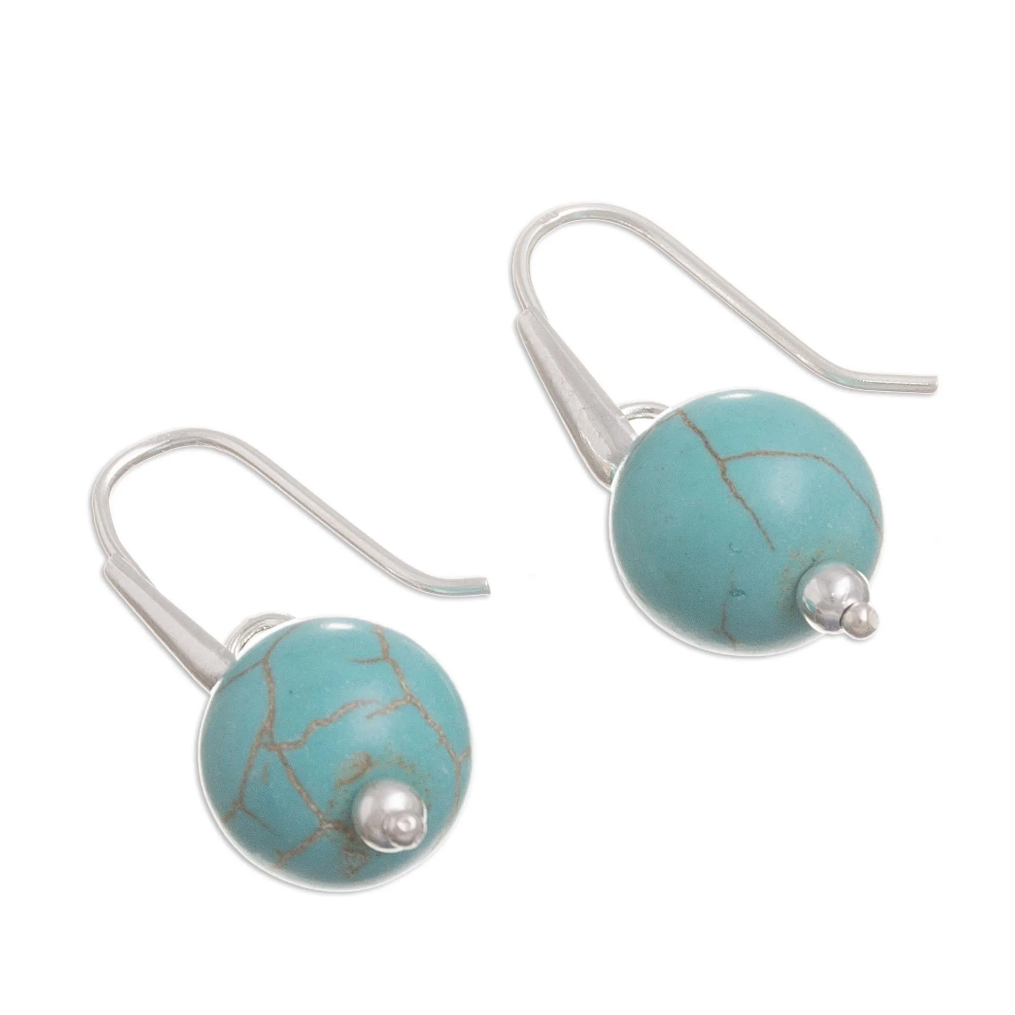 Sterling Silver Recon. Turquoise Dangle Earrings from Peru - Turquoise Mystic | NOVICA