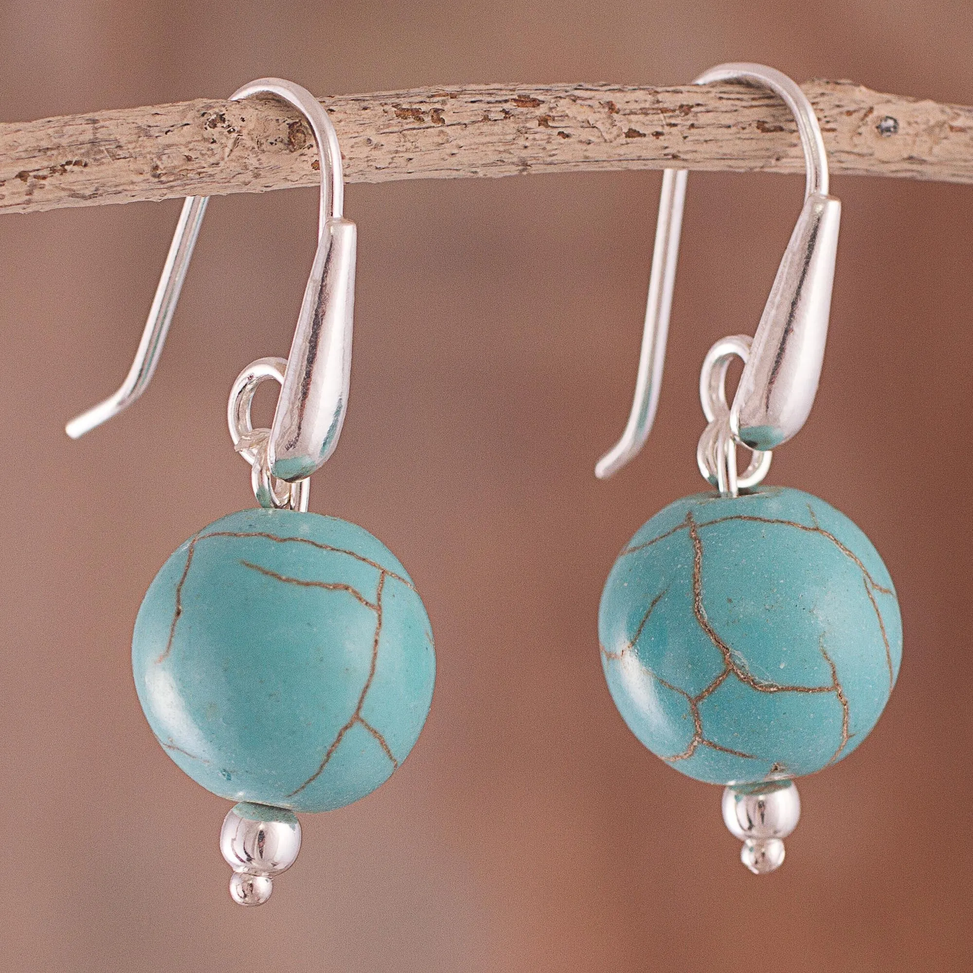 Sterling Silver Recon. Turquoise Dangle Earrings from Peru - Turquoise Mystic | NOVICA