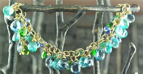 Talisman Unlimited Multi Gemstone Bracelet of 18K Gold, Blue Topaz, Chrome Diopside and Apatite