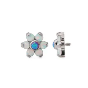 Tilum 18g-16g Internally Threaded Titanium Opal Flower Top with White Opal Petals - Choose Center Opal Color - Price Per 1