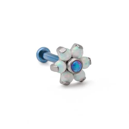 Tilum 18g-16g Internally Threaded Titanium Opal Flower Top with White Opal Petals - Choose Center Opal Color - Price Per 1