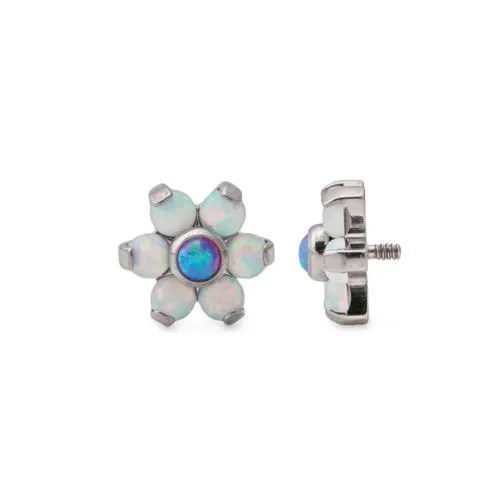 Tilum 18g-16g Internally Threaded Titanium Opal Flower Top with White Opal Petals - Choose Center Opal Color - Price Per 1