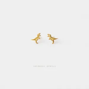 Tiny T-Rex Dinosaur Studs, Tyrannosaurus Earrings, Unisex, Gold, Silver SHEMISLI - SS153 Butterfly End, SS454 Screw Ball End (Type A) LR