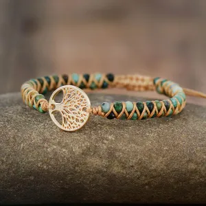 Tree of Life Charm & African Jasper Cuff Bracelet