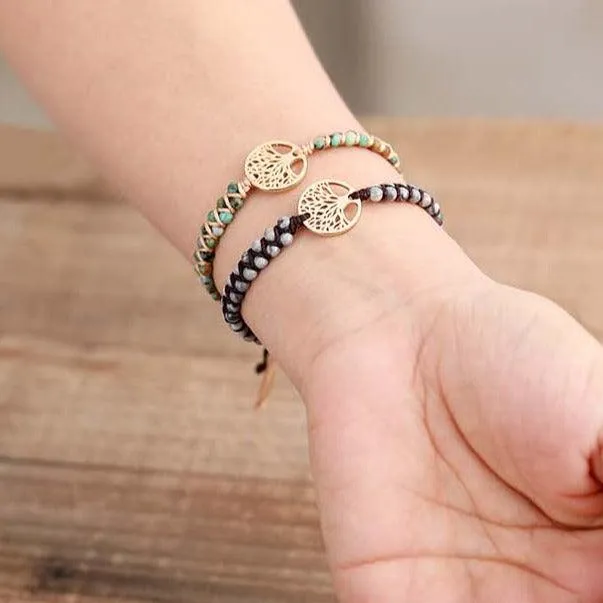 Tree of Life Charm & African Jasper Cuff Bracelet