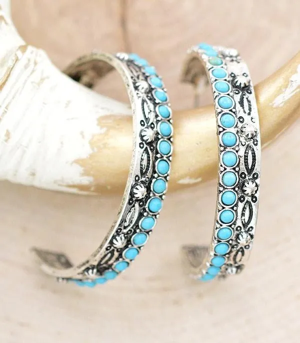 Turquoise Aztec Hoop Earrings