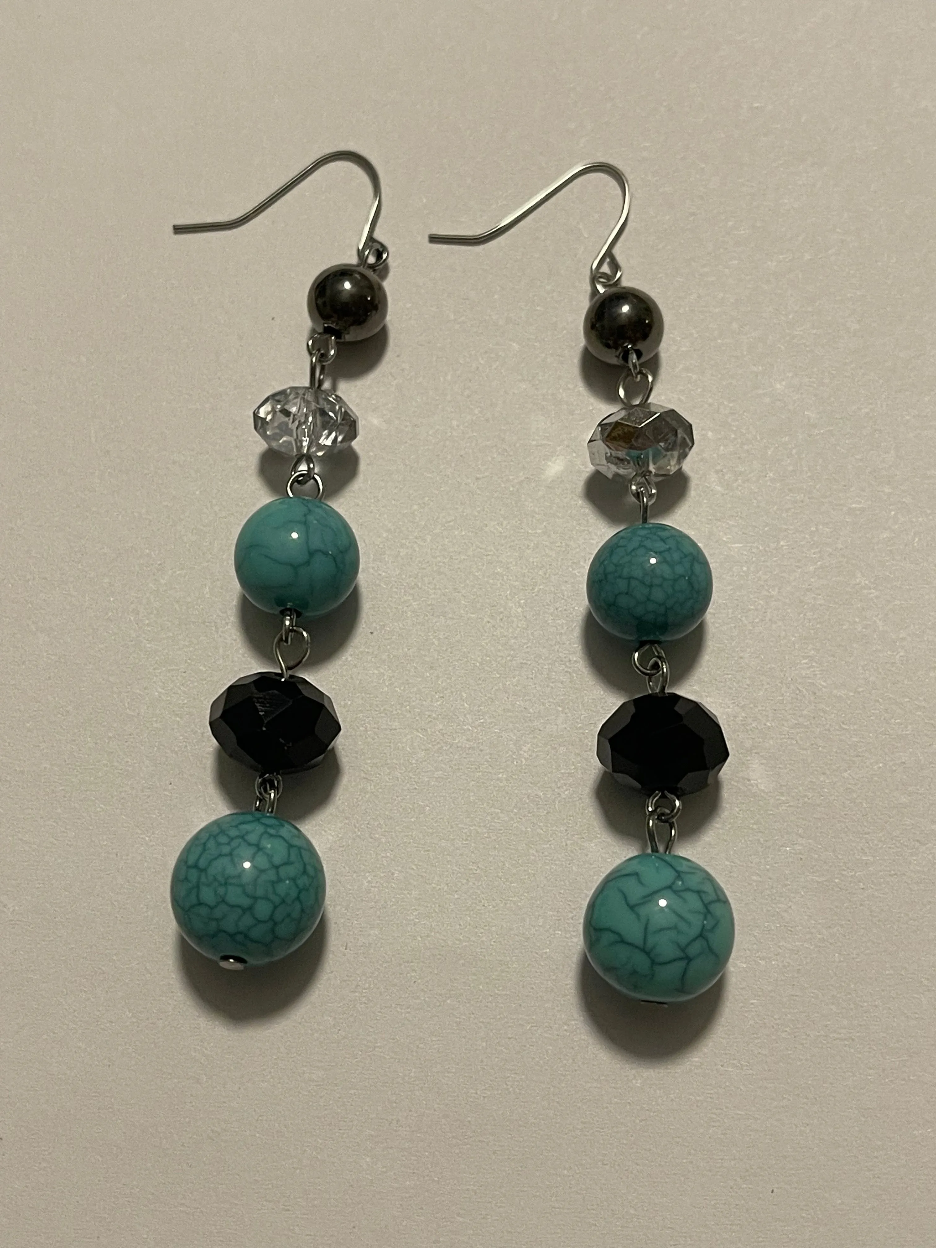 Turquoise black and crystal beaded earrings