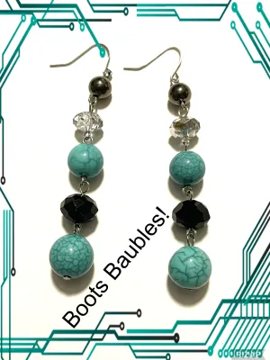 Turquoise black and crystal beaded earrings