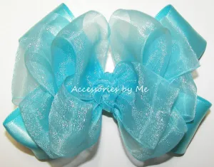 Turquoise Organza Satin Hair Bow