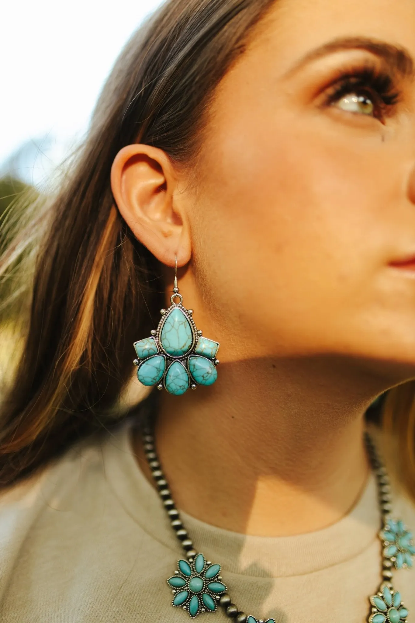 Turquoise Teardrop Cluster Earrings