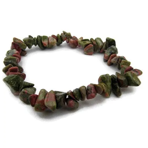 Unakite Crystal Chip Bead Bracelet