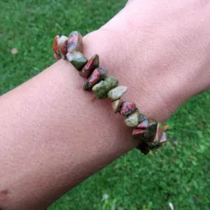 Unakite Crystal Chip Bead Bracelet