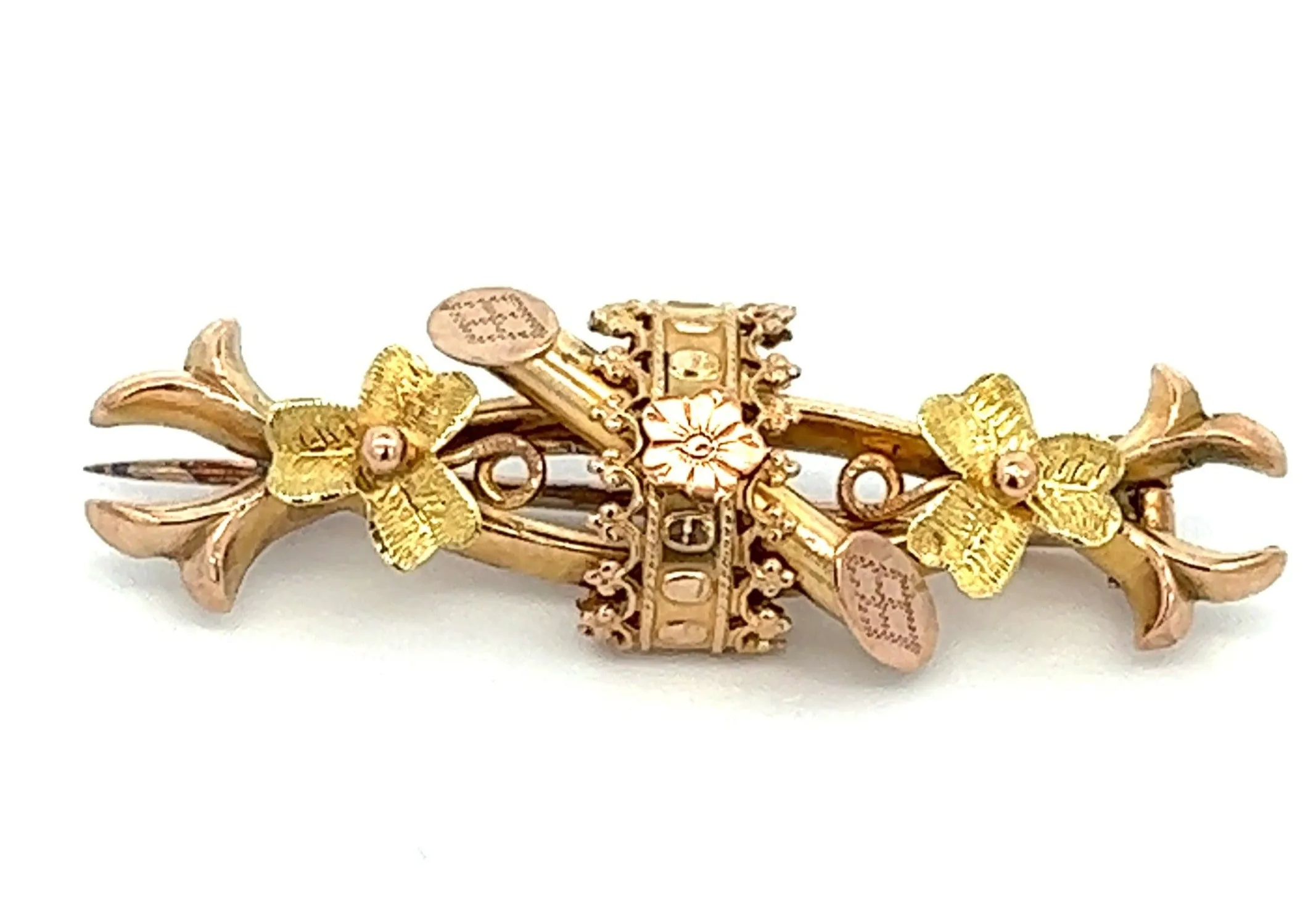 Vintage 9ct Yellow Gold Brooch with a Floral Centrepiece