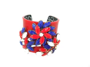 Vintage Red White Blue Bracelet Vintage Glass Cuff by Katherine Alexander