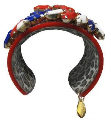 Vintage Red White Blue Bracelet Vintage Glass Cuff by Katherine Alexander