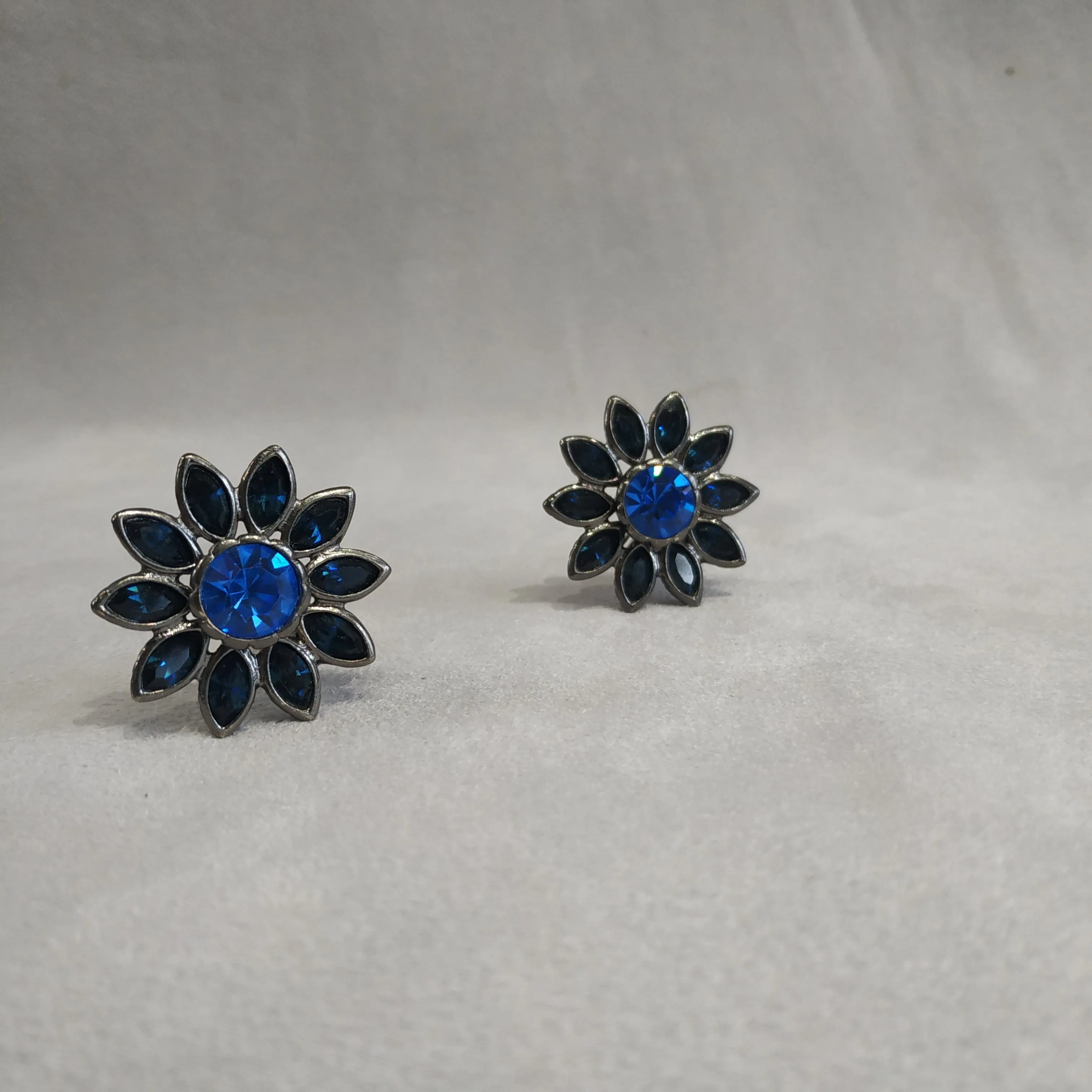 Vintage Yves Saint Laurent Earrings Silver and Blue Flower Earrings