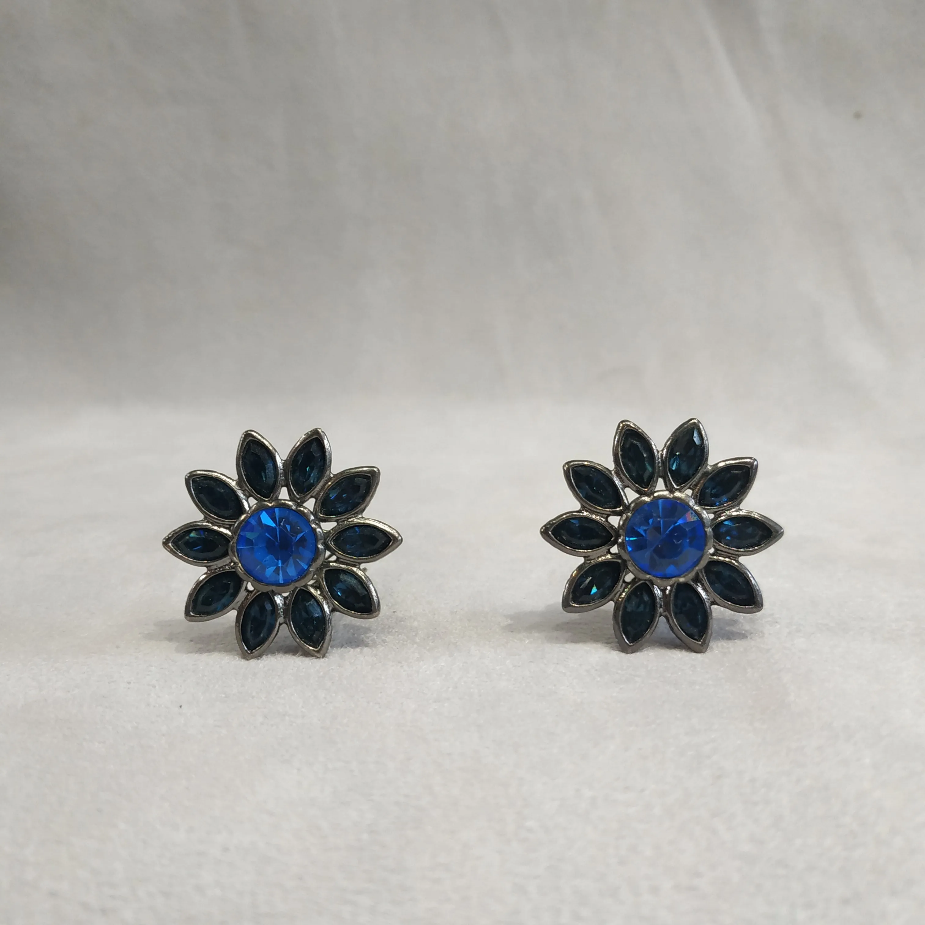 Vintage Yves Saint Laurent Earrings Silver and Blue Flower Earrings