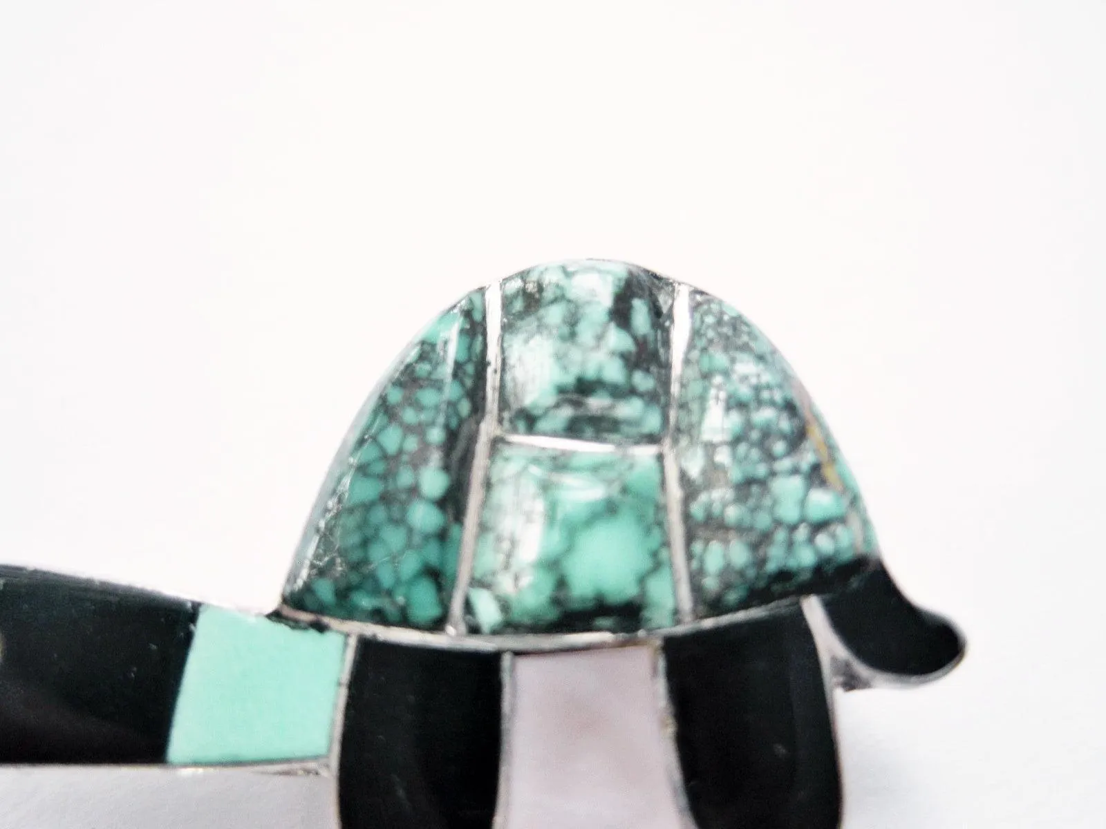 Vintage Zuni Silver and Turquoise Inlay Turtle Brooch