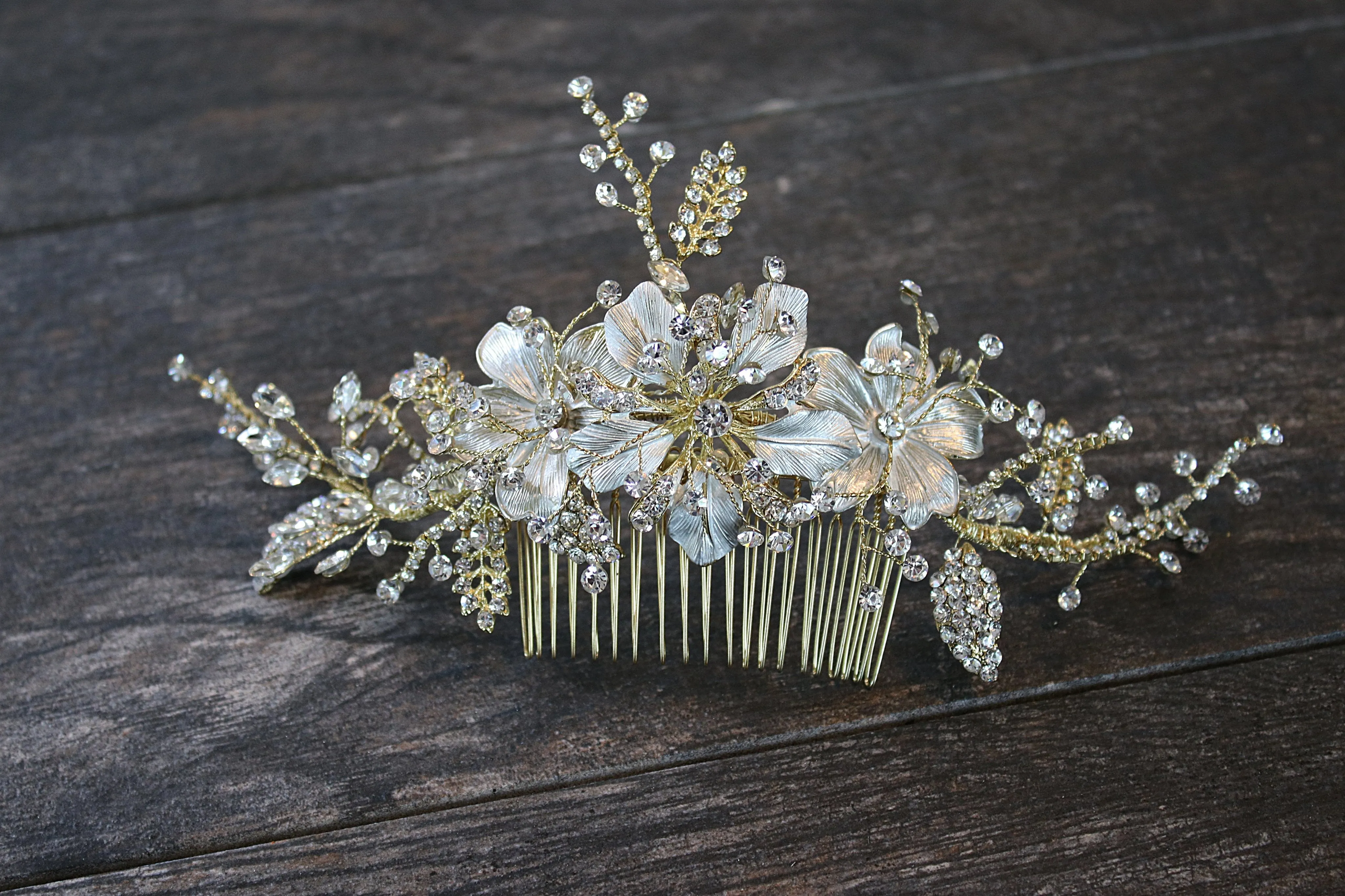 WARBECK Silvered and Gilded Floral Wedding Headpiece