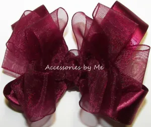 Wine Organza Satin Hair Bow