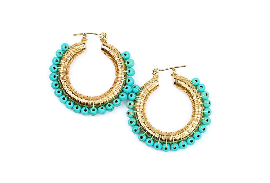 Wired Turquoise Hoops - Gold Plated