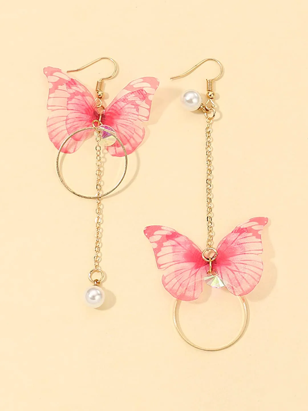 Yellow Chimes Danglers Earrings for Women | Pink Earrings for Girls | Fashion Women Earrings | Butterfly Shaped Long Chain Dangler Earrings | Birthday Gift For Girls Anniversary Gift for Wife