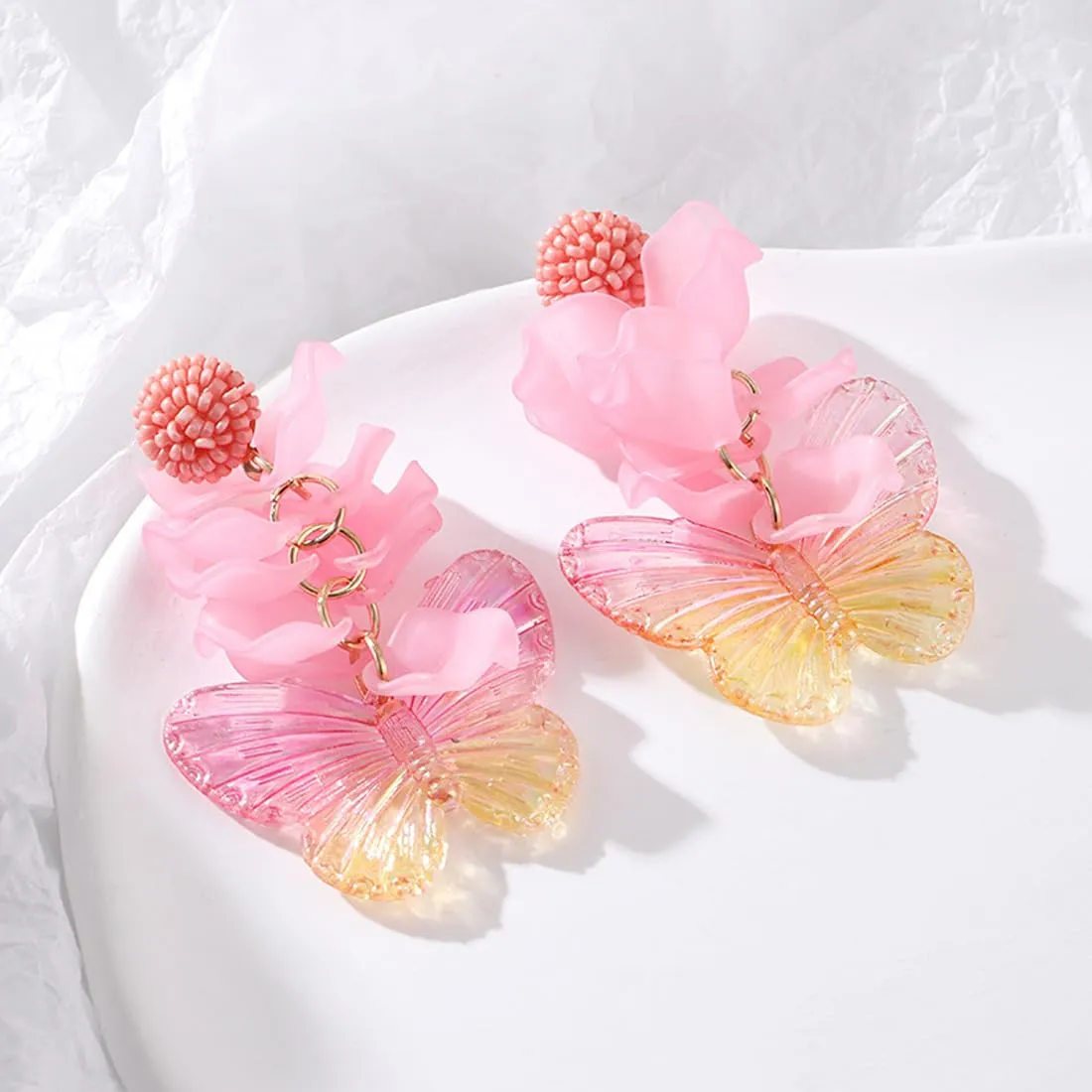 Yellow Chimes Earrings for Women and Girls | Drop Earrings for Women | Pink Butterfly Earrings for Girls | Birthday Gifts for Women | Anniversary Gift For Wife