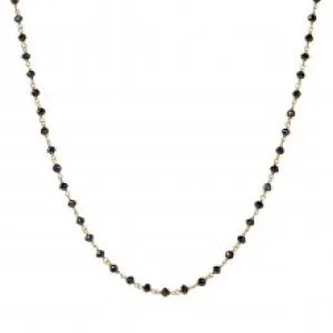 Yellow Gold Round Black Diamond Beaded Necklace